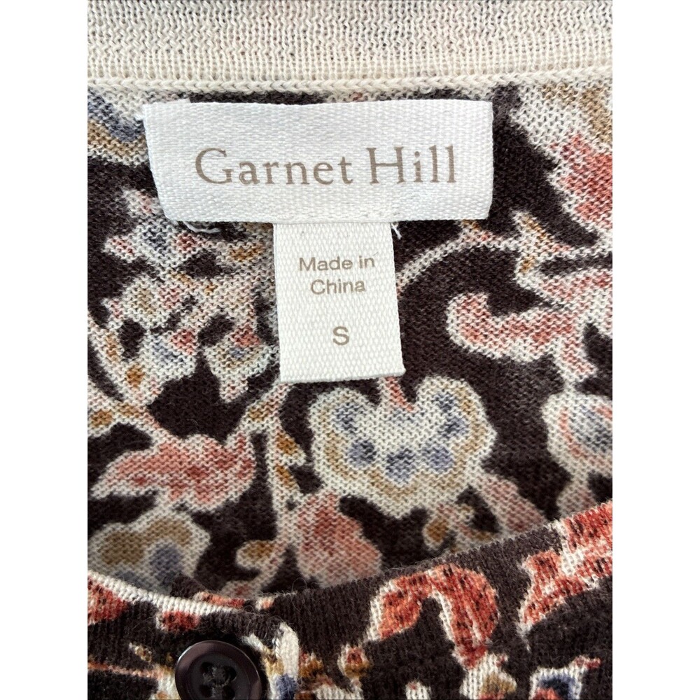 Garnet Hill Merino Wool Cardigan Sweater Small Brown Autumn Floral Luxury Preppy - Picture 2 of 12